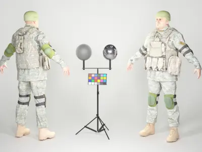 Fully equipped game ready American soldier with props 30  Low-poly 3D model