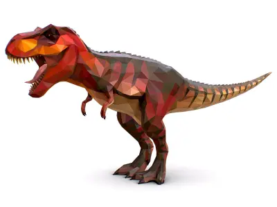 Dinosaur T-Rex Red Lowpoly Art Style Animal Low-poly 3D model