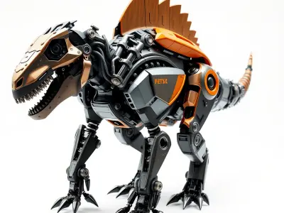 Robotic Dinosaur Model Pack with Steampunk Aesthetic Low-poly 3D model