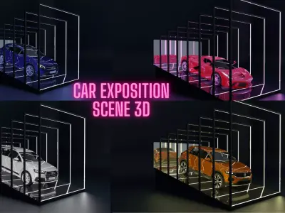 Car Exposition - Showroom Render Scene Low-poly 3D model