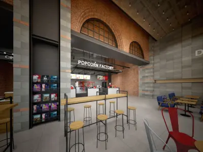 Cinema theatre lobby entrance industrial style commercial space 3D model