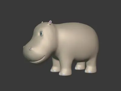 Cartoon Hippo Low-poly 3D model