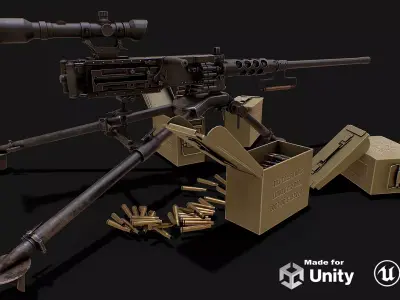 Army machine gun with optical sight Low-poly 3D model