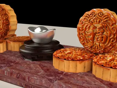 Chinese moon cake with yuanbao 3D model
