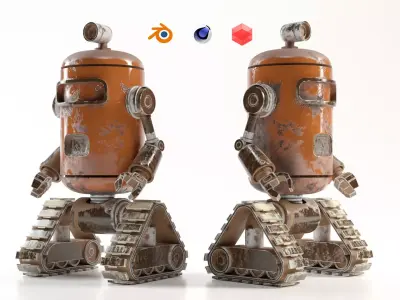 Stylized Vintage Robot with Tank Tracks  Game Ready 3D model