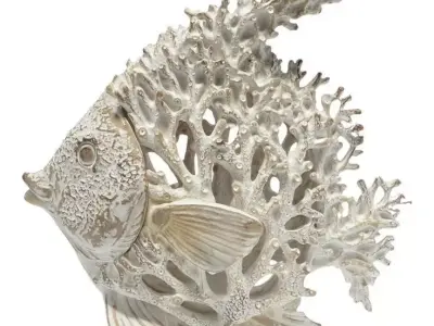 Coral Fish Sculpture 3D Ocean-Inspired Art Natural Texture Low-poly 3D model