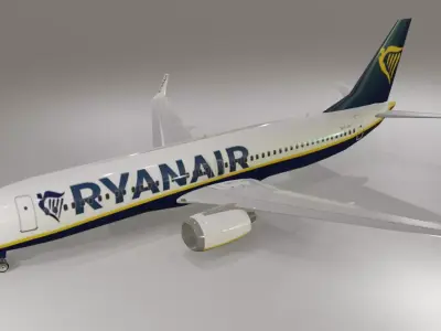 Ryan Air Boeing 737 800 3D Model with cockpit  Low-poly 3D model