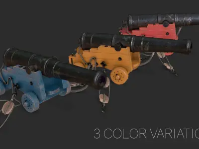 Old Naval Cannon - Painted Wood Low-poly 3D model