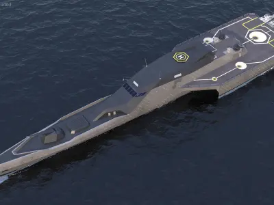 Blue Shark Frigate Rigged 3D model