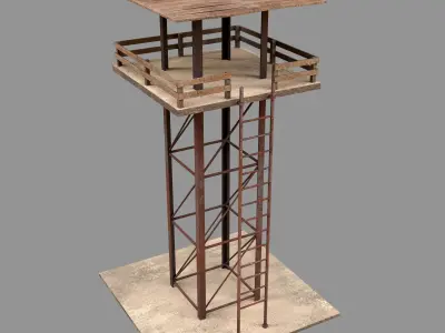 A low-poly 3D model of a military tower Low-poly 3D model