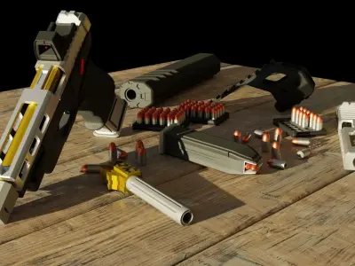 Collection of guns and SMGs 3D 3D model