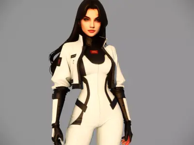 White Navy Futuristic Female Pilot 3D model