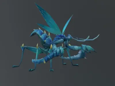 Blue Ray Mantis Fantasy Low-poly 3D model