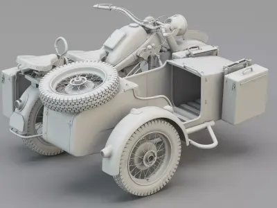 WWII German Military Motorcycle Sidecar 3D model