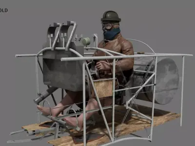 World War 1 aircraft cockpit interior Low-poly 3D model