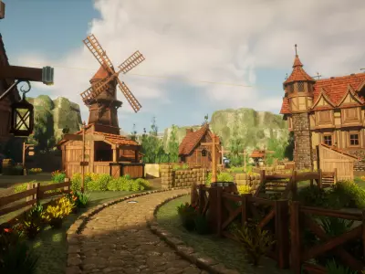 STYLIZED MEDIEVAL BUILDING ENVIRONMENT SCENE WITH ALL THE ASSET Low-poly 3D model