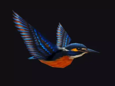 Realistic Kingfisher Animated Bird Hummingbird Shoal Low-poly 3D model