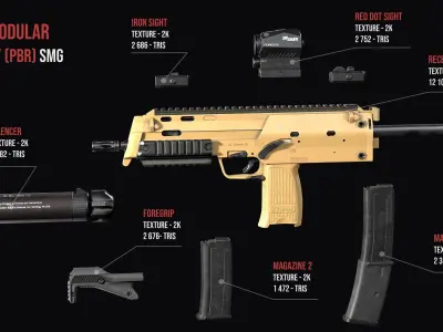 Tactical Modular Tactical SMG HK MP7A2 Low-poly 3D model