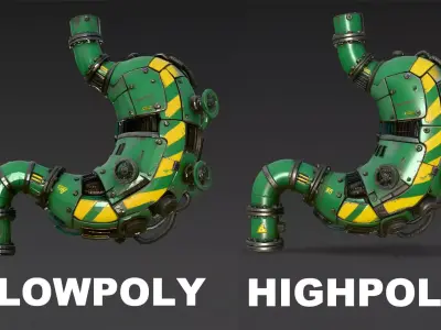 Green Cyberpunk Tech Stomach Model Bundle Low-poly 3D model