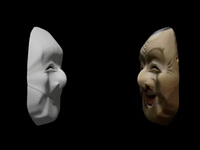 Ebisu Noh Mask Japanese Mythology Wood Traditional Fish Village  Low-poly 3D model