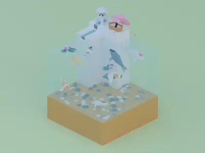 Low poly aquatic scenes set Low-poly 3D model