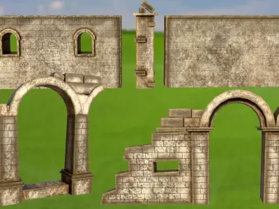 Wall stone arches destroyed PBR low-poly 3D model Low-poly 3D model