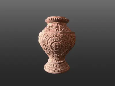 Antique Terracotta Pot with sculpted flowers mandala details 3D model