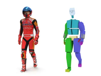 Bike Rider in Honda Motorcycle Race Suit Rigged 3D model purchase