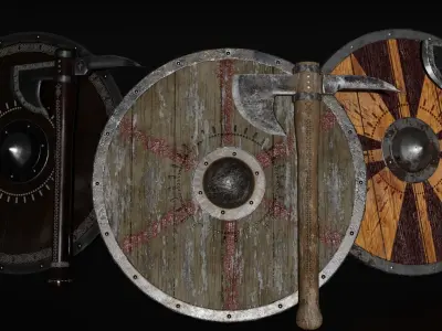 Unique Axe-Shield Low-poly 3D model