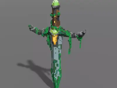 Voxel - Mossy Sword - Low-poly 3D Model Low-poly 3D model