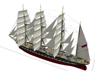 Russian Ship Kruzenshtern Low-poly 3D model