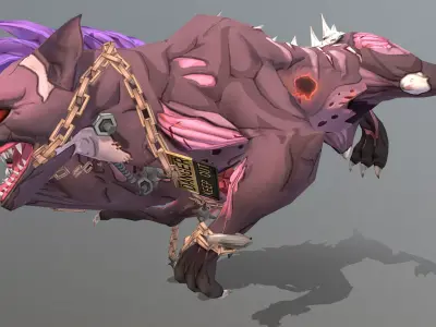 HYBRID Monster Double Head Hyena Dog Jump Attack 3D model