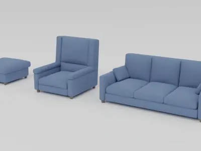 Couch  Armcair  Pouffe Free 3D model