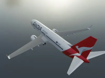Qantas Boeing 737-800 low poly 3D Model with cockpit Low-poly 3D model