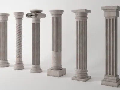 Antique Column Pack - 6 Pieces Low-poly 3D model