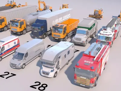 Modern Special and Engineering Vehicles 3D Model Collection Low-poly 3D model