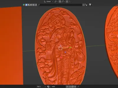 Ancient oriental sacre decorative basrelief Low-poly 3D model