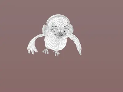 Cartoon Bird with headphones Low-poly 3D model