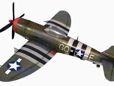 United States fighter aircraft Republic P-47 Thunderbolt Low-poly 3D model