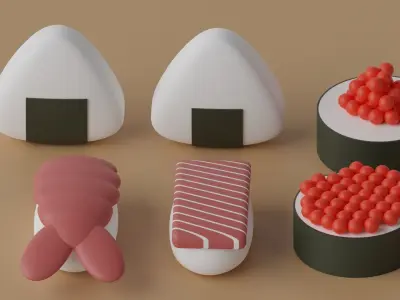Cartoon Sushi Japanese Food Pack 3D model