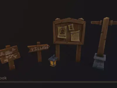 Hand Painted Road Side Props Free 3D model