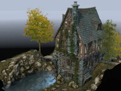 Medieval watermill 3D model