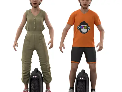 Electric Unicycle character Low-poly 3D model