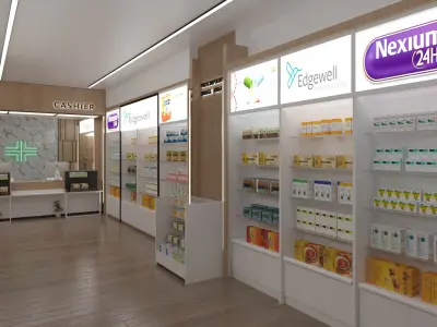 Modern Pharmacy Interior Clean Retail Medical Store Design Low-poly 3D model
