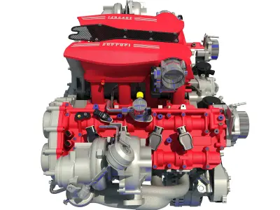Ferrari 488 GTB Twin Turbocharged V8 Engine 3D model