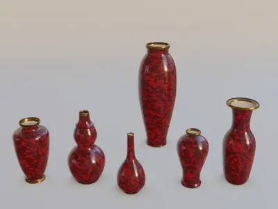 Red chinese vases Free 3D model