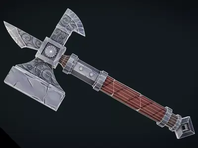 Stylized Fantasy War Hammer - Game Ready Hand Painted Weapon Low-poly 3D model