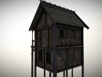 Medieval Lake Village - House 8 with interiors Low-poly 3D model