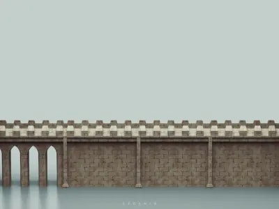 Medieval Towers And Wall Low-poly 3D model