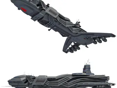 Black SciFi Frigate Spaceship 3D model